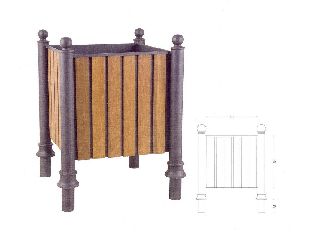Fioriera Quadrata In Ferro, Ghisa E Legno